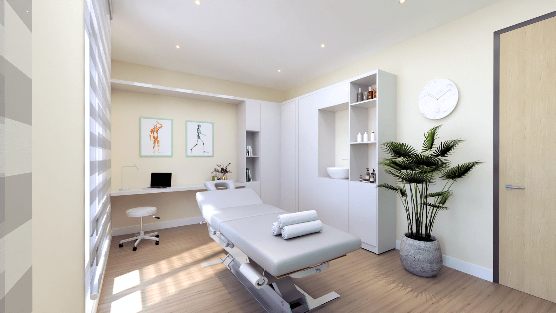 Wellness clinic main therapy room, designed by Beatrice Leupold Wellness clinic main therapy room, designed by Beatrice Leupold