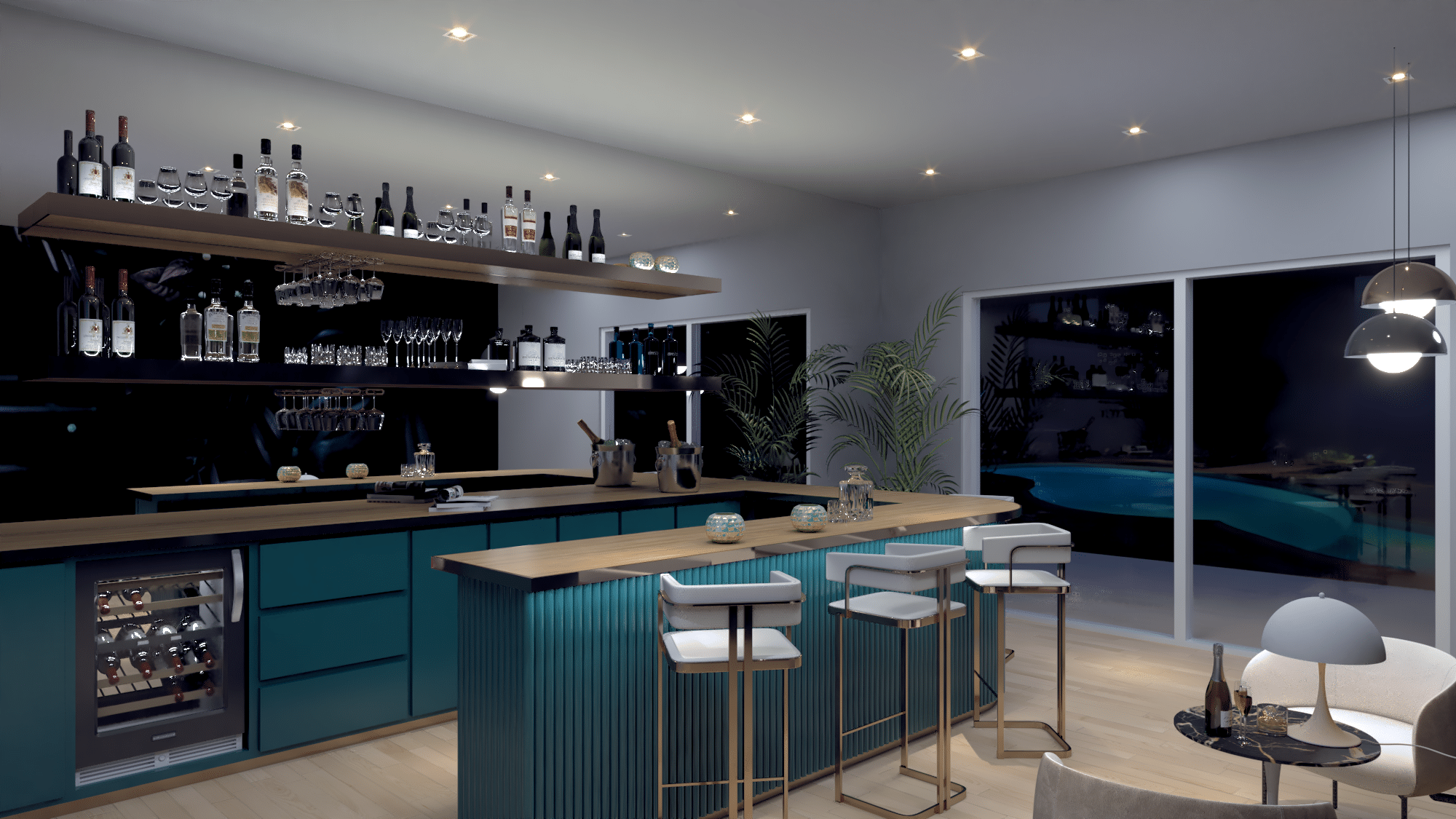 Coral Gables renovation, storage space made into a lounge with a bar, designed by Beatrice Leupold Coral Gables renovation, storage space made into a lounge with a bar, designed by Beatrice Leupold