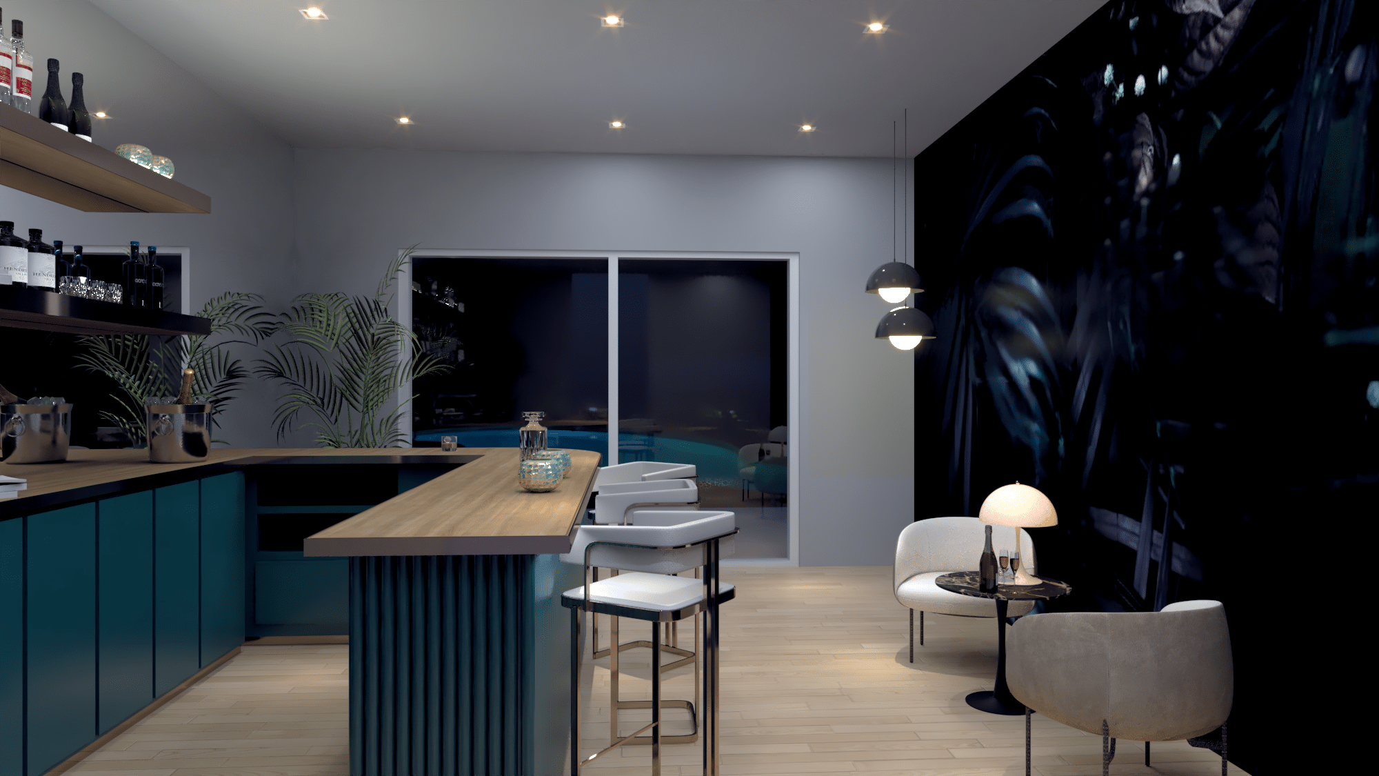 Coral Gables renovation, lounge bar room with a seating area, designed by Beatrice Leupold Coral Gables renovation, lounge bar room with a seating area, designed by Beatrice Leupold