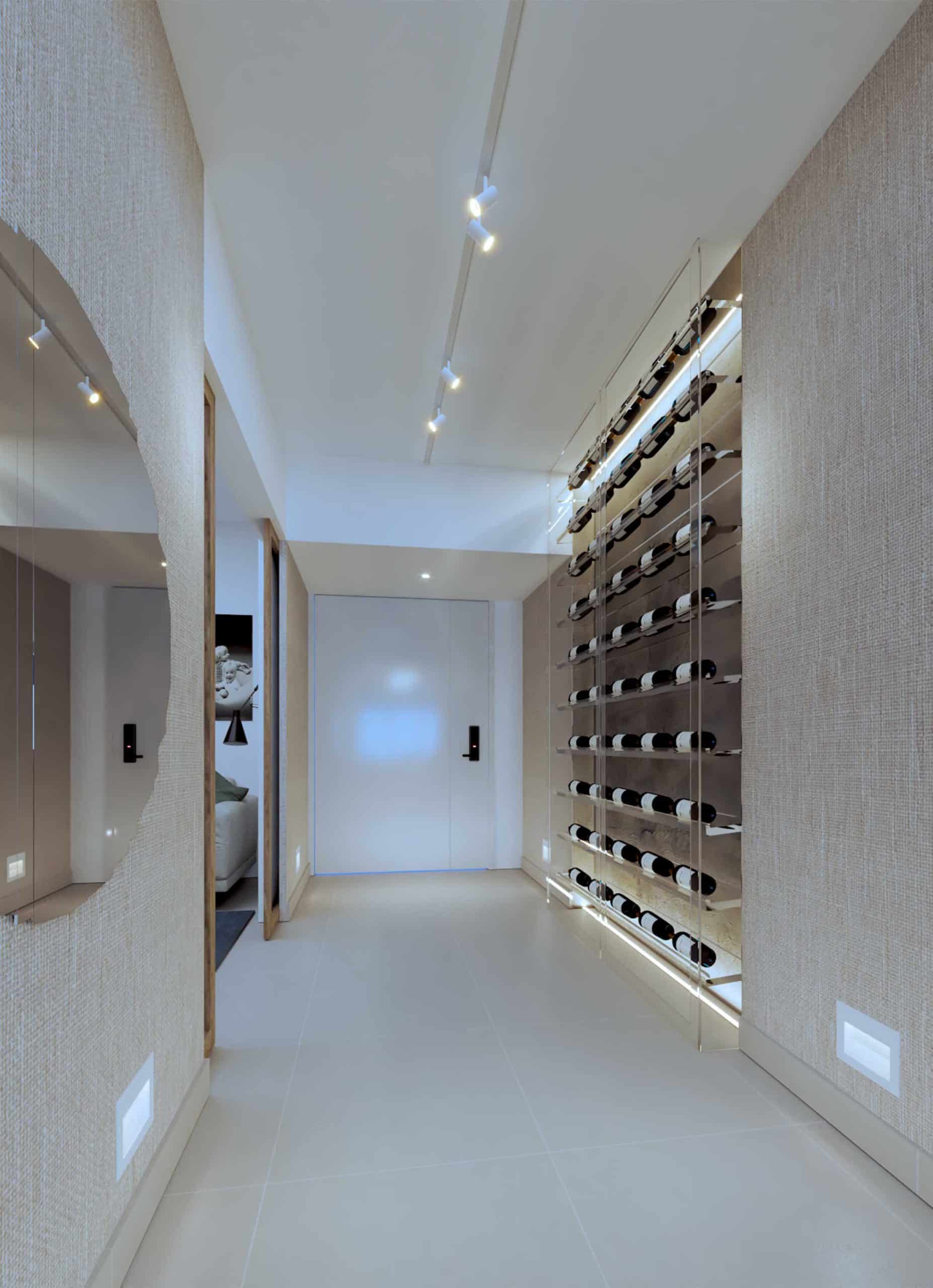 2_0004_PASILLO VISTA 1 Wellness clinic exercise room with a wall of floor-to-ceiling mirrors, designed by Beatrice Leupold