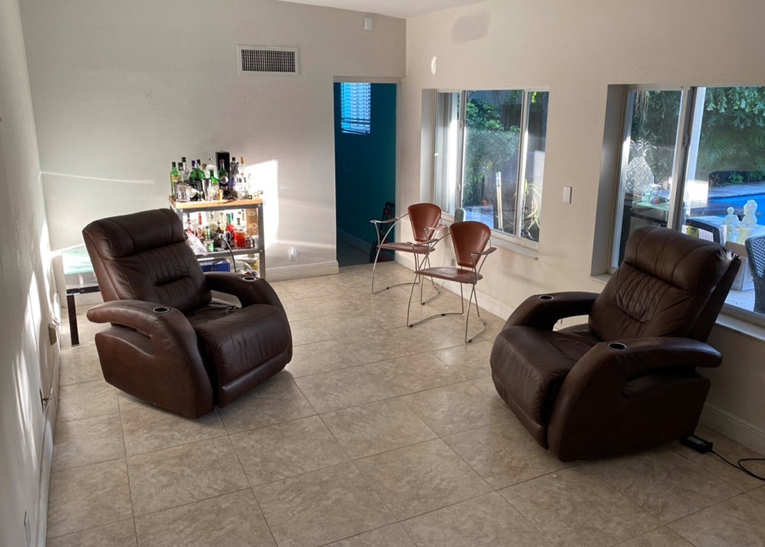 11 Modular Business Office - view of the front porch with wooden roof, designed by Beatrice Leupold